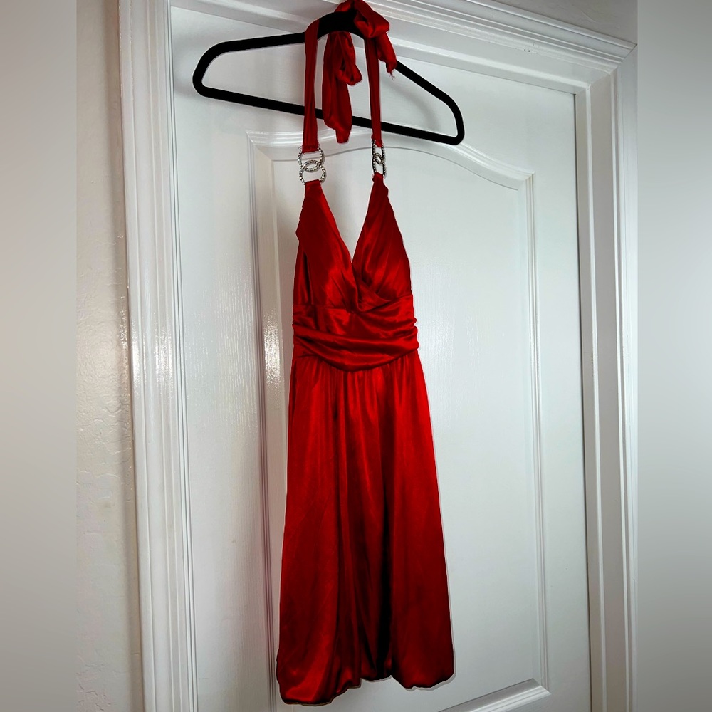 Red halter formal dress